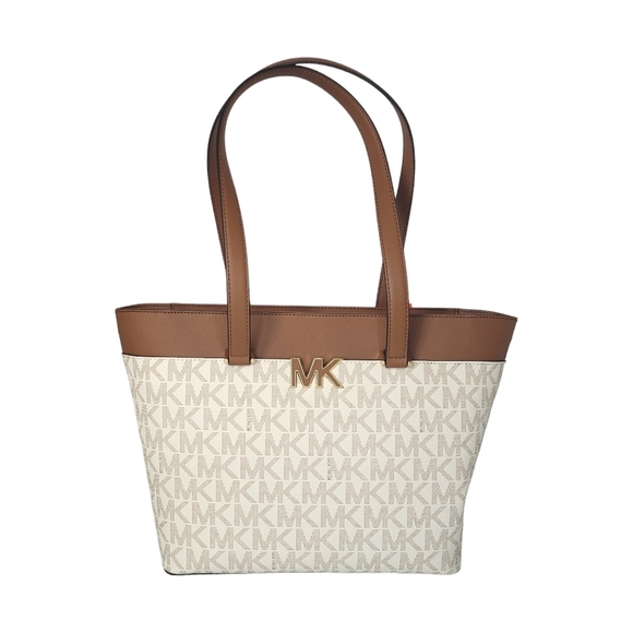 MICHAEL Michael Kors Handbags - MICHAEL Michael Kors Florence Tote Brown and Cream Logo